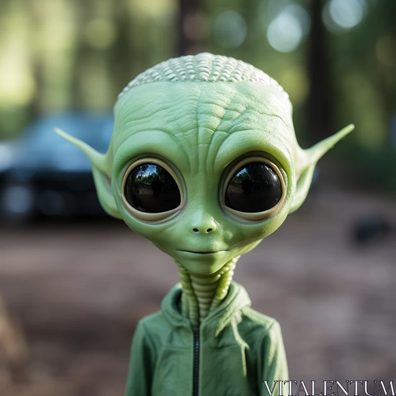 Green Alien Figurine - An Adventure in Surrealism AI Image