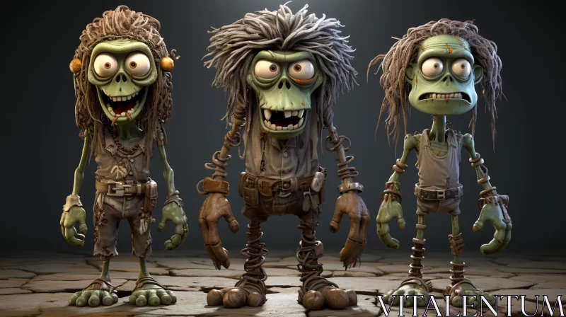 AI ART Playful and Cartoonish Illustration of Three Dreadlocked Zombies