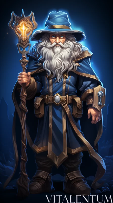 Blue Knight Wizard - Fantasy Illustration in Grey and Gold AI Image