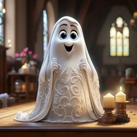 Charming Disney-styled Ghost Figurine Holding a Candle AI Image