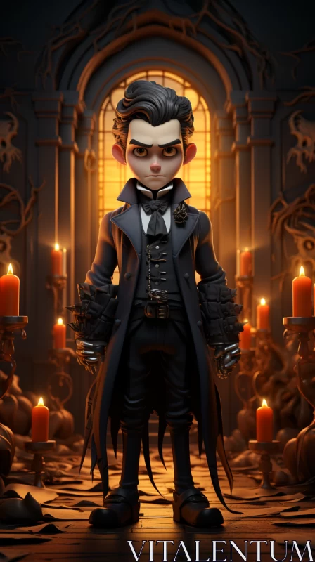 Gothic Vampire in Candlelit Scene: Dollcore and Baroque Inspired Art AI Image