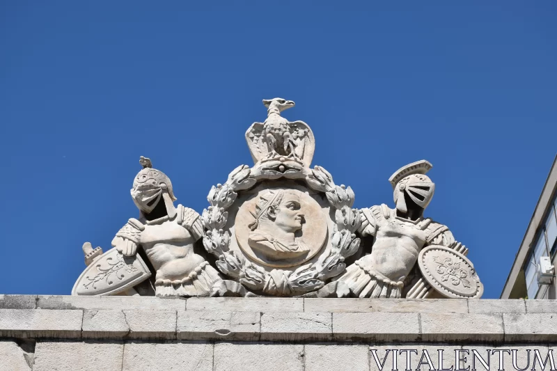 Historical Statues on Athens Building: Military and Naval Themes Free Stock Photo