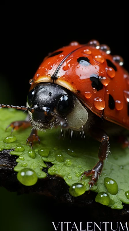 Ladybug Portrait: An Emotive Masterpiece with Rain Drops AI Image
