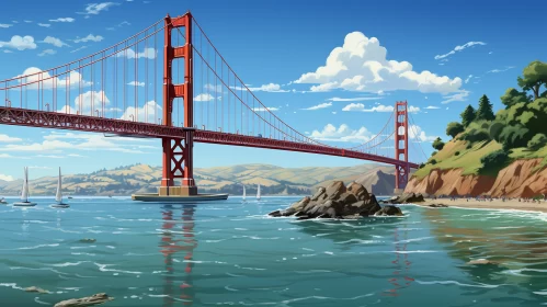 Golden Gate Bridge: A Cartoon Realism Illustration AI Image