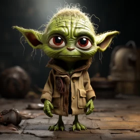 Toddler Baby Yoda in Jeans: A Surrealistic Portrait AI Image