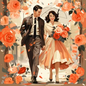 Vintage Poster Design - Romantic Stroll with Roses AI Image