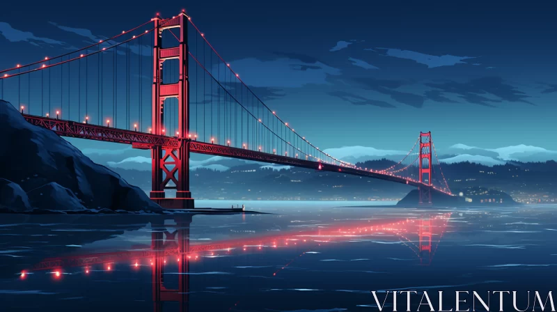 AI ART Golden Gate Bridge at Night - Cartoon Realism Art