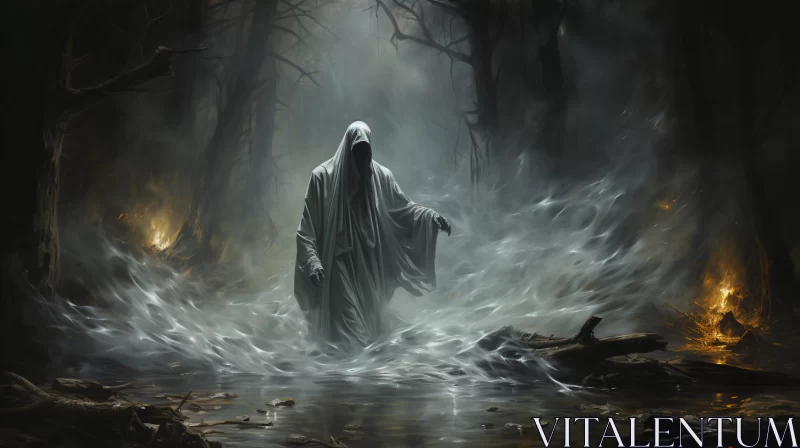 AI ART Haunting Halloween Artwork: Man in Dark Waters