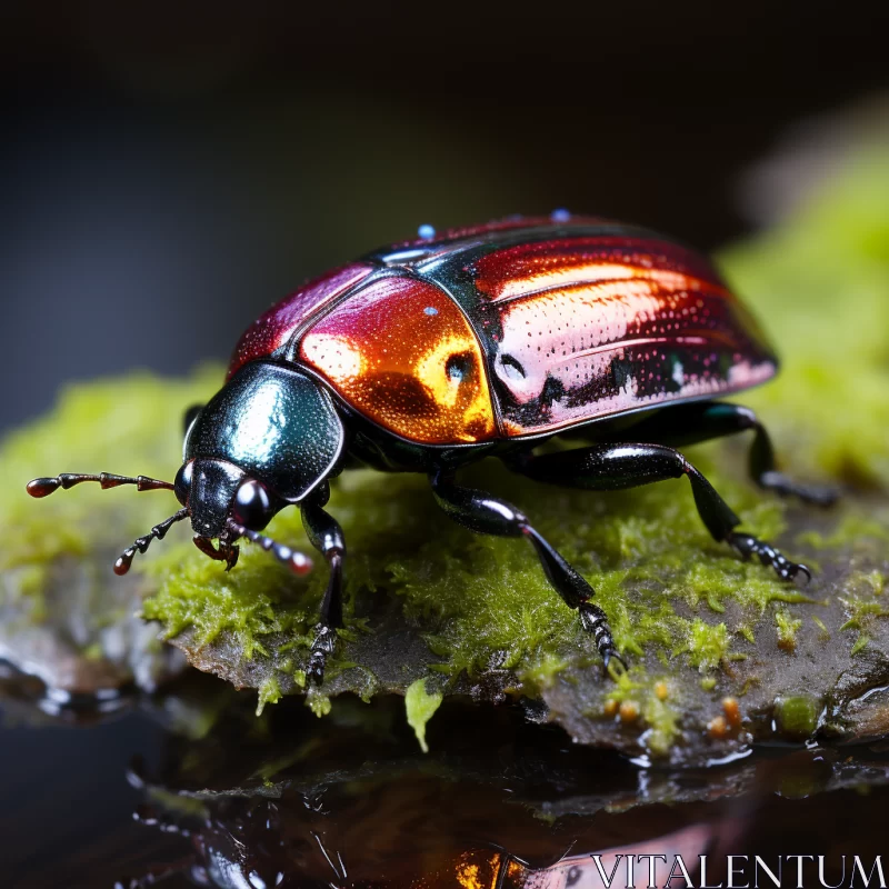 AI ART Lustrous Metallic Beetle on Moss - Surreal Macro Photography
