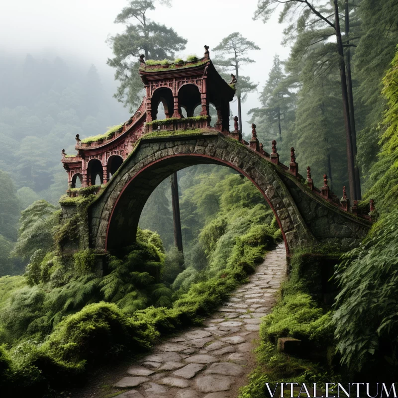 Mystical Asian-Inspired Forest Bridge AI Image