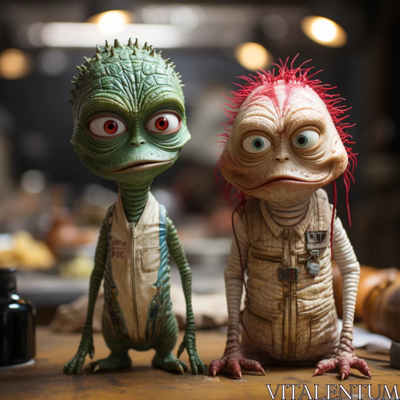 Raw and Unpolished Alien Figurines in Close-Up View AI Image