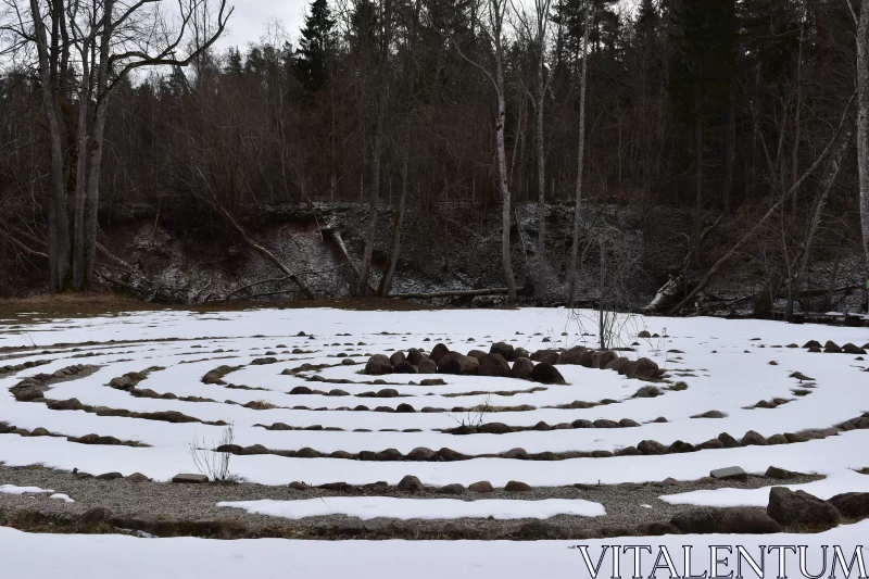 Snow-Covered Labyrinth amidst Rocks: A Study in Tranquility Free Stock Photo