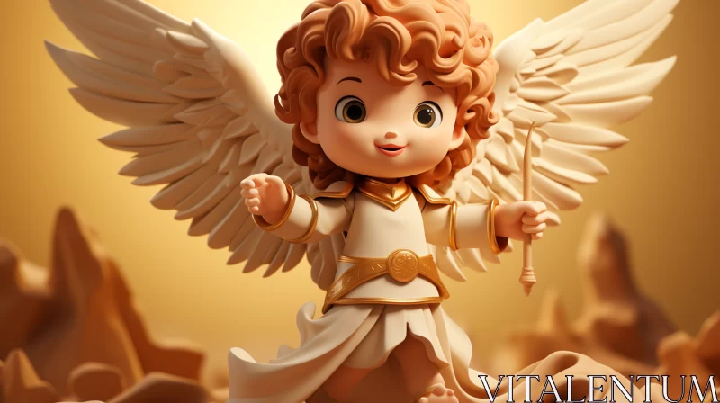 AI ART Golden Backdrop Angel Figurine: A Blend of Reality and Fantasy
