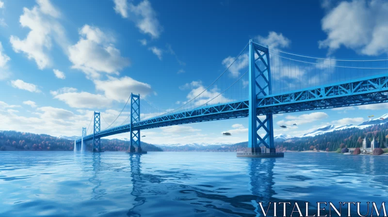 Realistic Blue Bridge Maritime Artwork in Neogeo Style AI Image