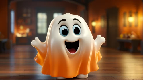 Charming Halloween Ghost in Cozy Living Room AI Image
