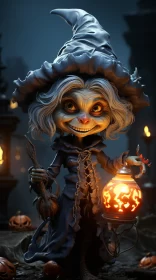 Charming Witch Holding Grotesque Candle - Artistic Representation AI Image