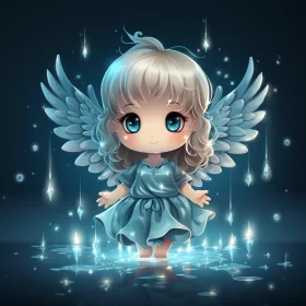 Cute Angel in Water - 2D Game Art Style Illustration AI Image