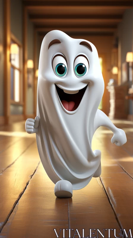 Joyful Animated Ghost - A Charming and Dreamy Illustration AI Image