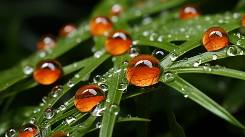 Delicate Fantasy Worlds: Raindrops on Leaf AI Image