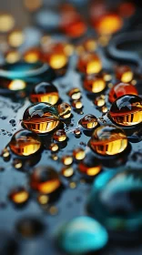 Artistic Water Droplets in Dark Amber and Sky-Blue AI Image