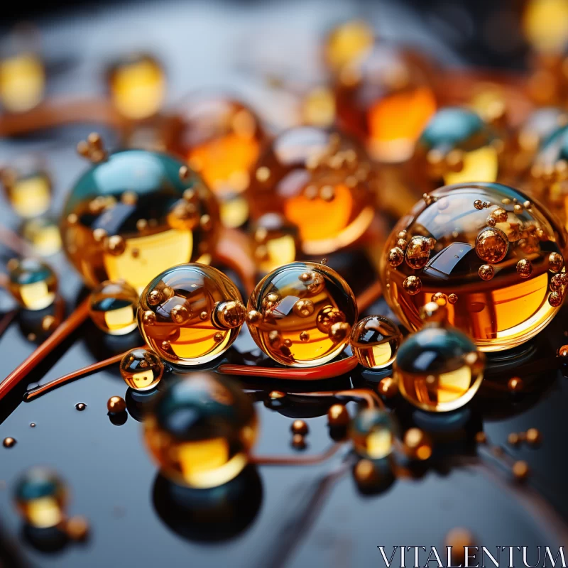 AI ART Golden Liquid Droplets on Black Plate - Industrial Design Art