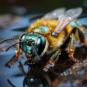 Photorealistic Bee in Water: A Study in Turquoise and Gold AI Image
