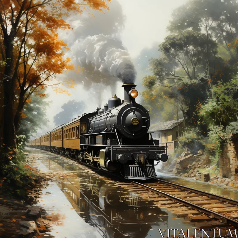 Historic Steam Train Journey through Forest - Detailed Realistic Art AI Image