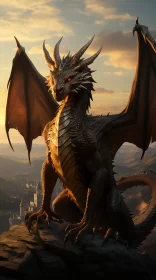 Majestic Dragon on Mountain Top: A Bronzepunk Knightcore Render AI Image