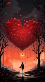 Man under a Suspended Heart - Romantic Illustration AI Image