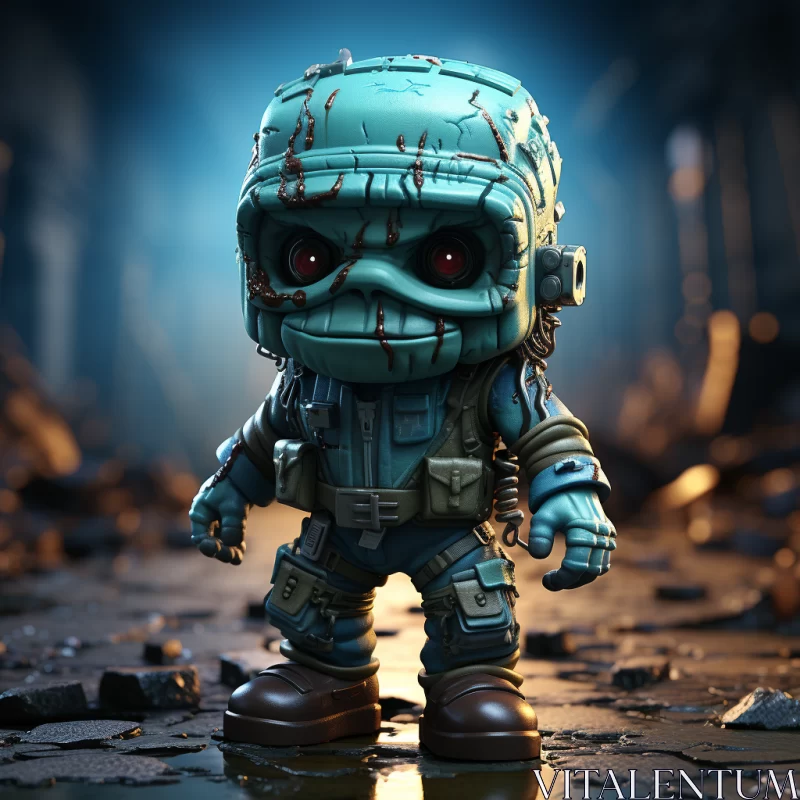 Zombie Figurine in Cartoonish Style with Military Weapons AI Image