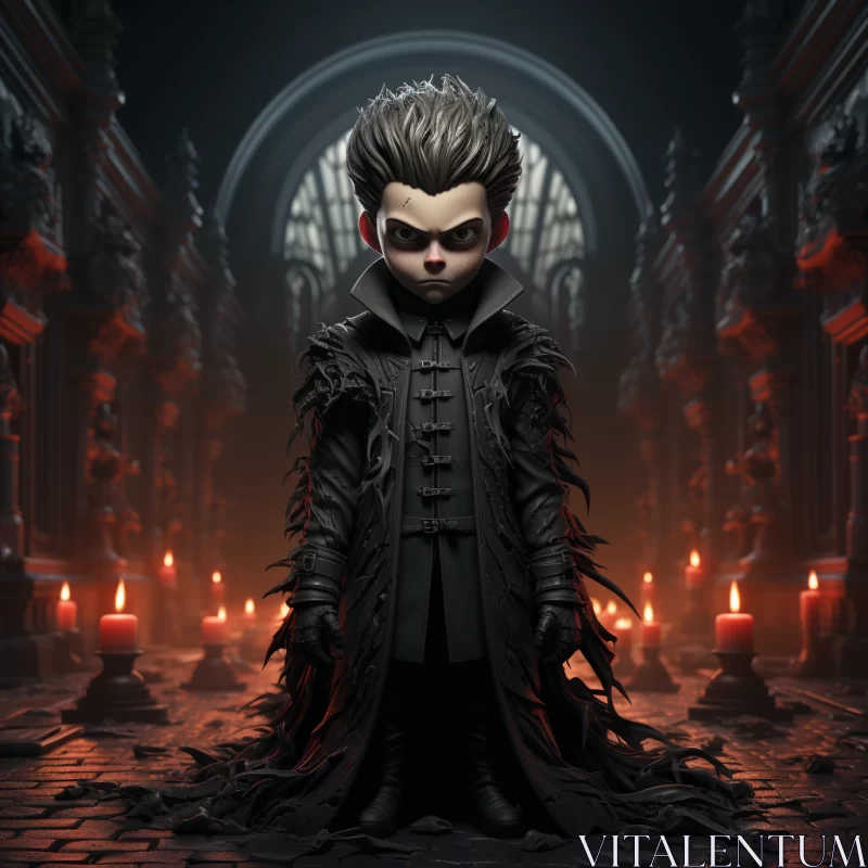 AI ART Animated Vampire Character with Candles in Dark Silver