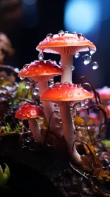 Enchanting Mushroom Display with Luminous Water Droplets AI Image
