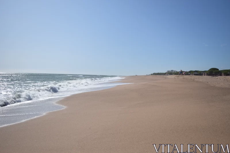 Serene Beach Scene with Umbrella and Waves Free Stock Photo