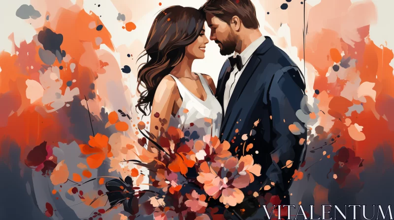 Beautiful Couple Painting Amidst Flowers - Digital Art AI Image