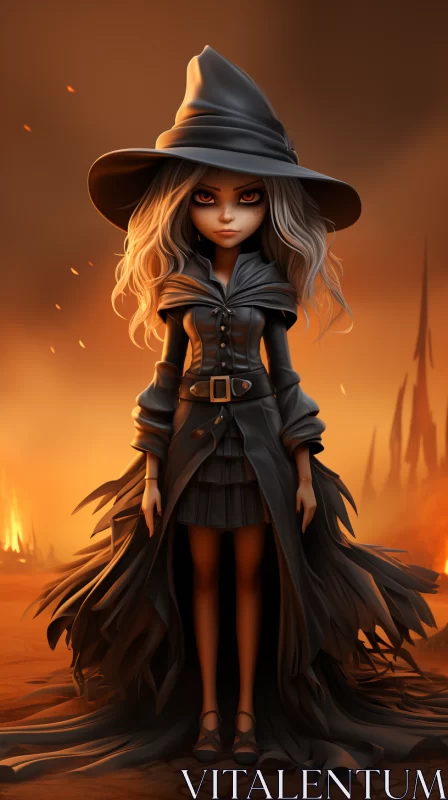 Enchanting Animated Witch in Black Dress - Cartoon Realism Art AI Image
