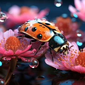 Ladybug on Pink Flower: A Detailed Character Illustration AI Image