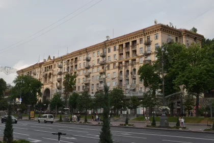 Soviet Style Beige Building: A Romanticized View of City Streets