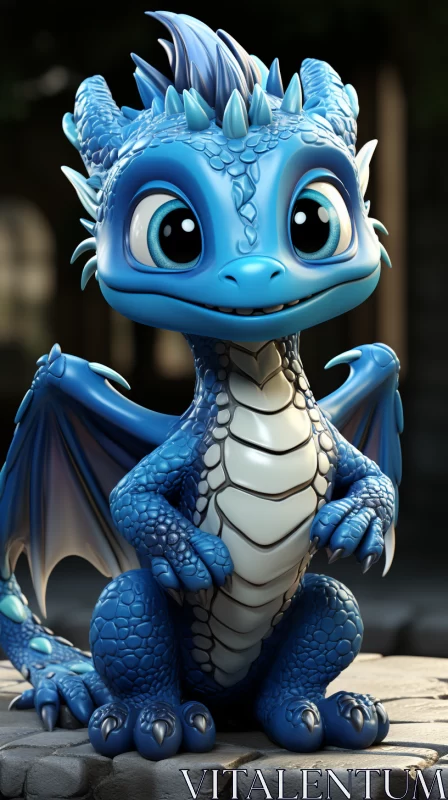 Charming Cartoon Dragon - A Playful Caricature in Azure Tones AI Image