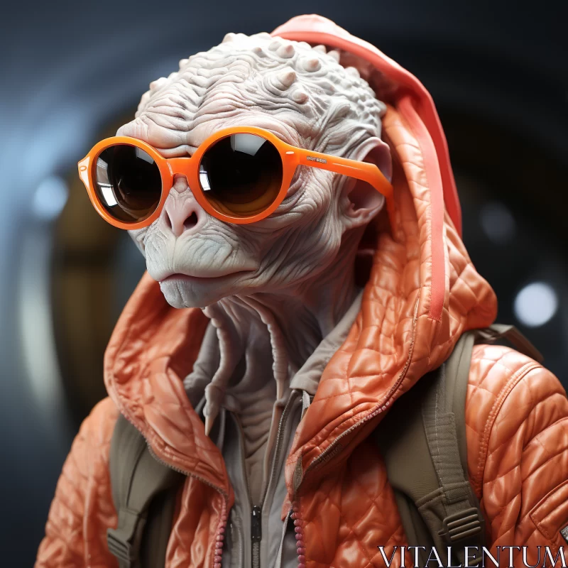 AI ART Orange Alien Figure with Sunglasses in Space - An Urban Edge Masterpiece