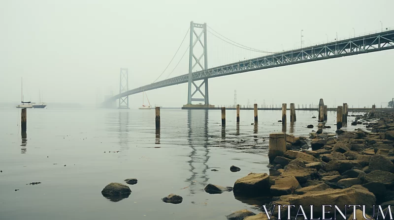 Misty Bridge Reflection: Post-Apocalyptic Minimalism AI Image