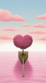Pink Heart-Shaped Tree: A Metaphoric Landscape Artwork AI Image