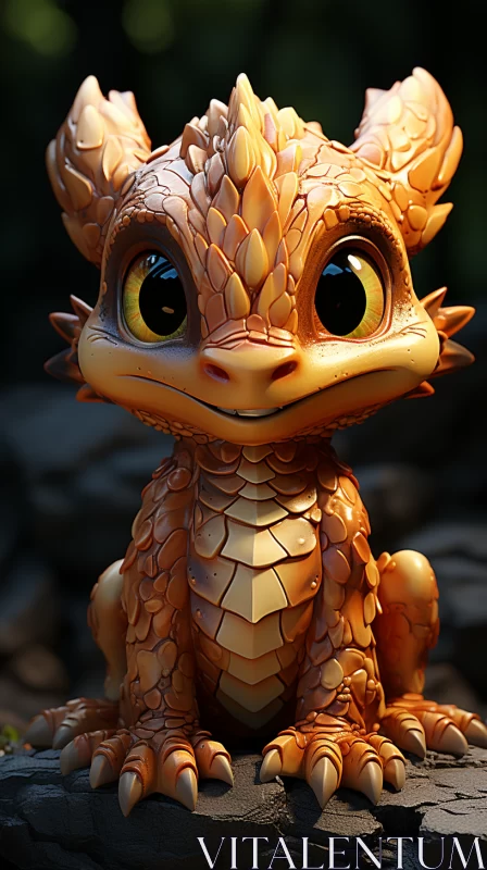 Amber-Hued Dragon Figurine: A Study in Vray Tracing and Cartoonish Innocence AI Image