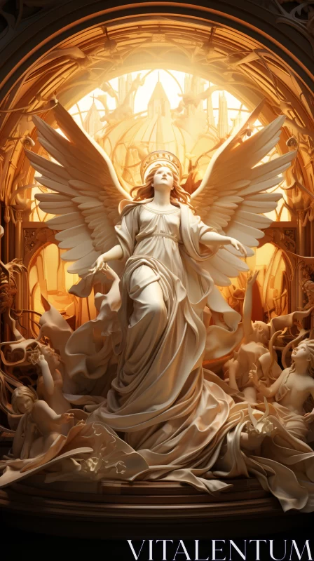 Golden Palette Angel - Detailed Rendering Sculpture Art AI Image