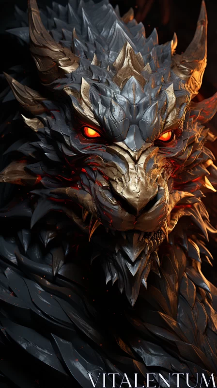 Manticore Dragon Portrait in Dark Silver and Gold AI Image