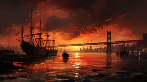 Romantic Sunset Scenery in San Francisco Renaissance Style AI Image