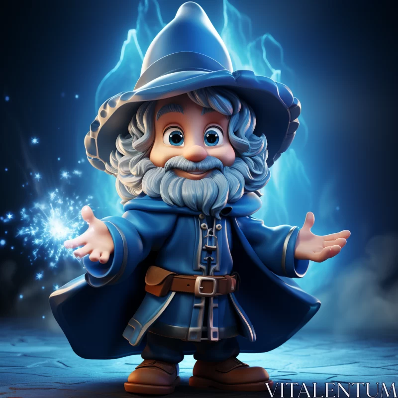 AI ART Blue Wizard in Realistic Lighting - Cartoon Character Illustration