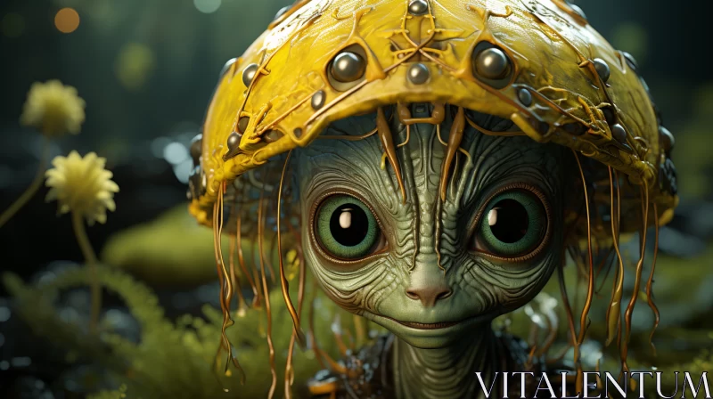 Alien Character in Steampunk and Wildlife Setting AI Image