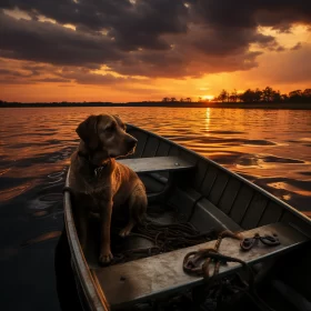 Backlit Canine Portrait with Amber Skies AI Image