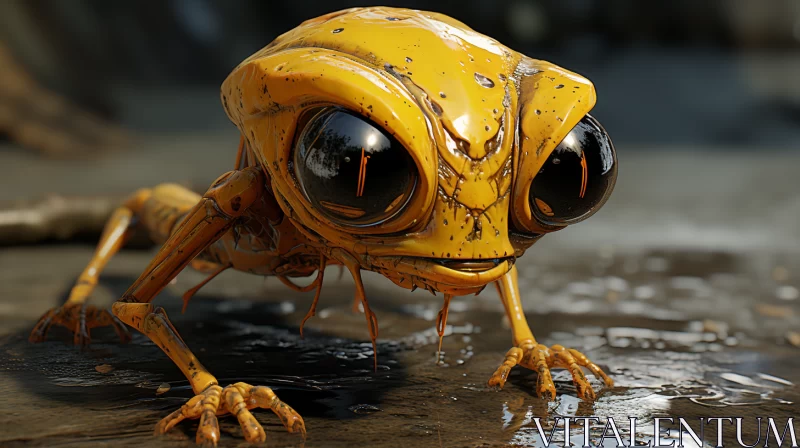 Intriguing Yellow Alien Constructed of Insects in a Pond AI Image