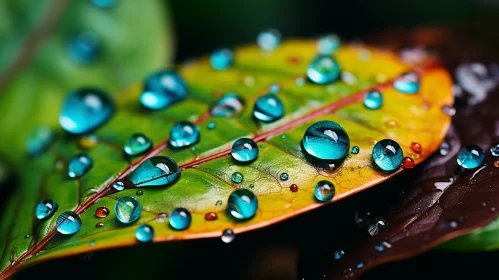 Exquisite Natural Imagery: Water Droplets on Leaves AI Image